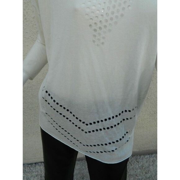 Ella‎ Moss Sweater Ivory White Crochet Pullover Thin Knit Sweater  Size Small - Picture 5 of 7